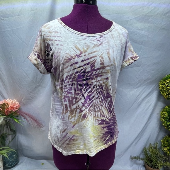 Cupio Shirt Short Sleeve Stretch multi colored Tropical Women's Size mediums - Picture 1 of 13